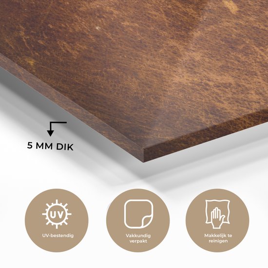 MuchoWow® Peinture sur verre 160x80 cm - Peinture sur verre acrylique - Cuir - Aspect cuir - Marron - Oranje - Photo sur verre - Peintures