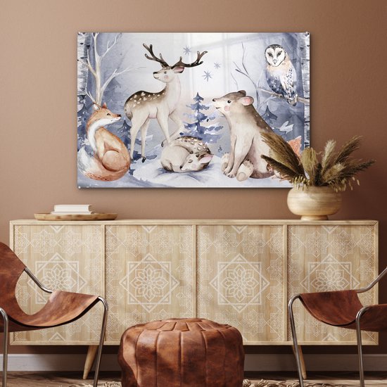 MuchoWow® Peinture sur Verre - Hiver - Animaux - Neige - 120x80 cm - Peintures sur Verre Acrylique - Photo sur Glas