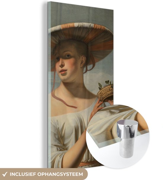 MuchoWow® Glasschilderij 20x40 cm - Schilderij acrylglas - Meisje met een brede hoed - Schilderij van Caesar Boëtius van Everdingen - Foto op glas - Schilderijen