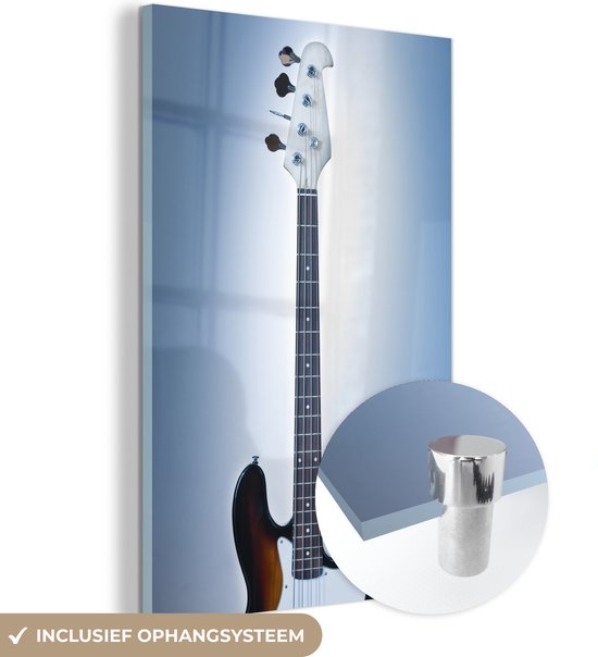 MuchoWow® Glasschilderij 40x60 cm - Schilderij acrylglas - De snaren van een elektrische gitaar - Foto op glas - Schilderijen