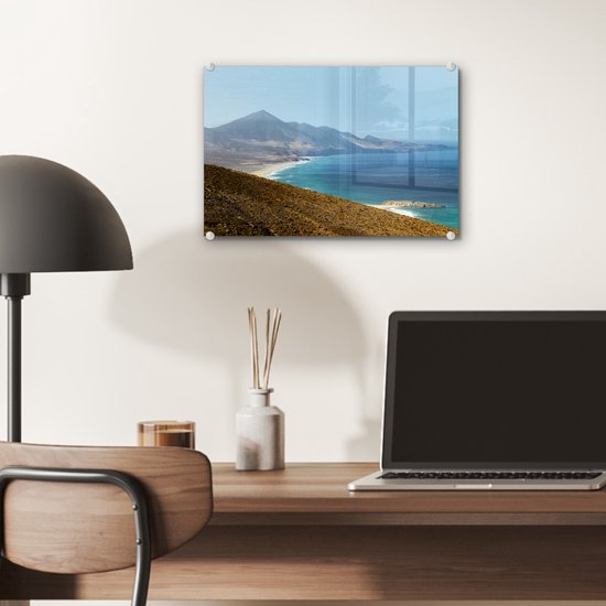 MuchoWow® Peinture sur verre - Vue depuis Degollada de Pecenescal sur la plage de Fuerteventura - 30x20 cm - Peintures sur verre acrylique - Photo sur Glas