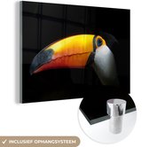 MuchoWow® Glasschilderij 150x100 cm - Schilderij acrylglas - Toekan - Vogel - Snavel - Foto op glas - Schilderijen
