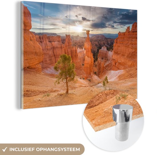 MuchoWow® Glasschilderij 180x120 cm - Schilderij acrylglas - Natuur in het Nationaal park Bryce Canyon - Foto op glas - Schilderijen