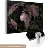 MuchoWow® Glasschilderij 60x40 cm - Schilderij acrylglas - Wereldkaart - Paars - Goud - Foto op glas - Schilderijen