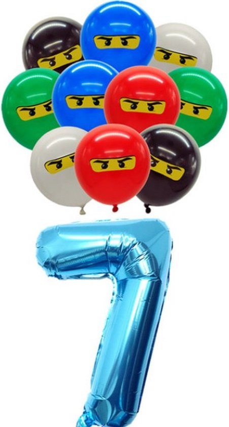 Lego Ninjago Ballonnen - Ninja Ballonnen Set 9 Stuks - Ninja Ballon Cijfer 7 - Ninja Ballon Zeven Jaar - Ninja Themafeest - Kinderfeestje Ninja - Ninja