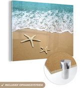 MuchoWow® Tableau sur verre 80x60 cm - Tableau sur verre acrylique - Étoile de mer - Plage - Mer - Photo sur verre - Décoration murale salon - Décoration murale chambre - Peintures