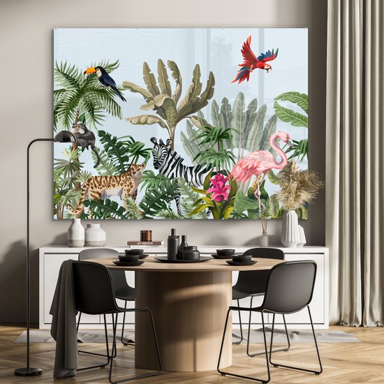 MuchoWow® Peinture sur Verre - Jungle - Flamingo Rose - Garçons - Garçons - Filles - Kids - 160x120 cm - Peintures sur Verre Acrylique - Photo sur Glas