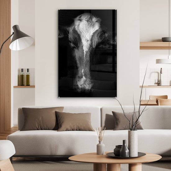 MuchoWow® Peinture sur verre 60x90 cm - Peinture sur verre - Vache - Animaux - Zwart - Photo sur verre acrylique - Peintures