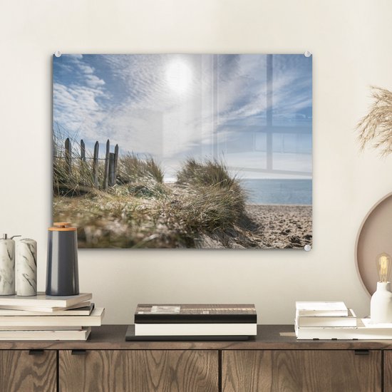 MuchoWow® Tableau sur verre 40x30 cm - Tableau sur verre acrylique - Soleil - Nuages ​​- Plage - Photo sur verre - Décoration murale salon - Décoration murale chambre - Peintures