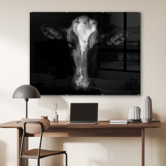 MuchoWow® Peinture sur Verre - Vache - Animaux - Zwart - 120x90 cm - Peintures sur Verre Peintures - Photo sur Glas