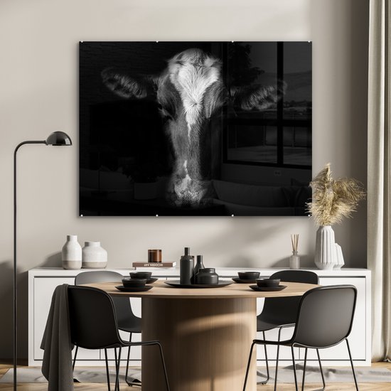 MuchoWow® Peinture sur Verre - Vache - Animaux - Zwart - 120x90 cm - Peintures sur Verre Peintures - Photo sur Glas