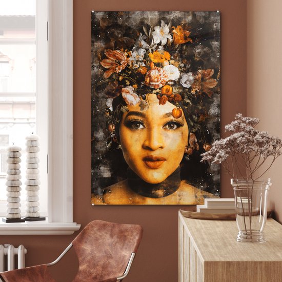 Peinture sur verre - Femmes - Fleurs - Peinture - 60x90 cm - Peintures Plexiglas