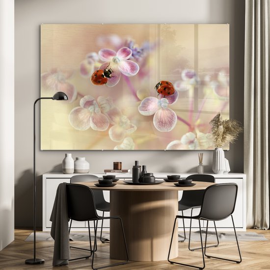 MuchoWow® Peinture sur Verre - Fleurs - Pétales - Coccinelle - 150x100 cm - Peintures sur Verre Peintures - Photo sur Glas