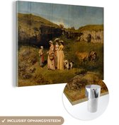 MuchoWow® Glasschilderij 80x60 cm - Schilderij acrylglas - Young Ladies of the Village - Schilderij van Gustave Courbet - Foto op glas - Schilderijen