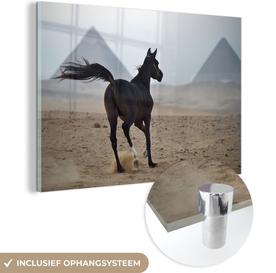 MuchoWow® Glasschilderij 90x60 cm - Schilderij acrylglas - Arabier - Paard - Egypte - Woestijn - Foto op glas - Schilderijen