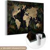 MuchoWow® Glasschilderij 120x80 cm - Schilderij acrylglas - Wereldkaart - Vintage - Tropische Planten - Foto op glas - Schilderijen