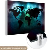 MuchoWow® Glasschilderij 90x60 cm - Schilderij acrylglas - Wereldkaart - Zwart - Groen - Foto op glas - Schilderijen