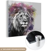 MuchoWow® Peinture sur Verre - Lion - Couleurs - Zwart - Wit - 90x90 cm - Peintures sur Verre Acrylique - Photo sur Glas