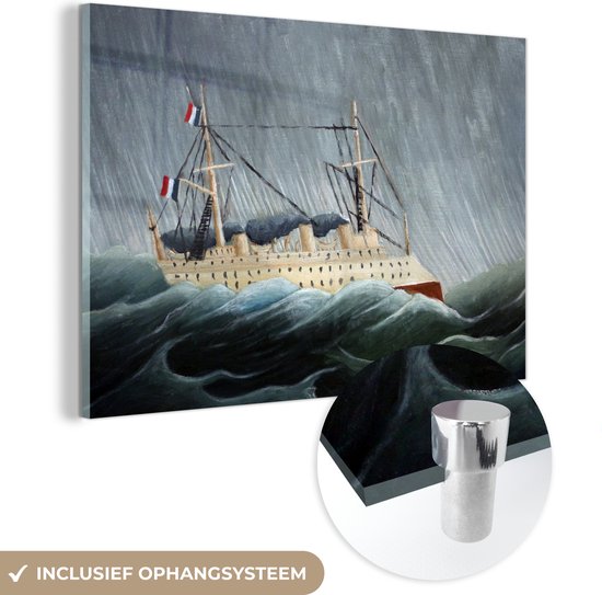 MuchoWow® Glasschilderij 60x40 cm - Schilderij acrylglas - Het schip in de storm - schilderij van Henri Rousseau - Foto op glas - Schilderijen