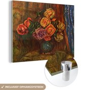 MuchoWow® Peinture sur verre 40x30 cm - Peinture sur verre acrylique - Roses dans un vase - Peinture de Pierre-Auguste Renoir - Photo sur verre - Peintures