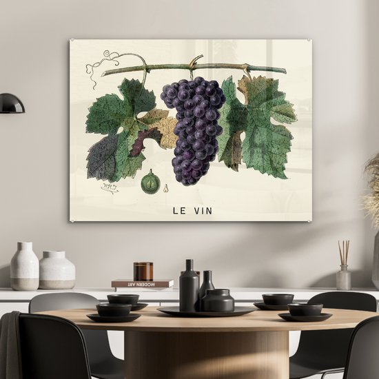 MuchoWow® Peinture sur Verre - Une Illustration de Raisins sur une Vigne - 80x60 cm - Peintures sur Verre Peintures - Photo sur Glas