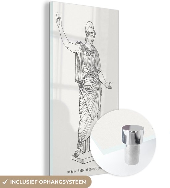 MuchoWow® Glasschilderij 40x80 cm - Schilderij acrylglas - Een illustratie van het standbeeld van Athena - Foto op glas - Schilderijen