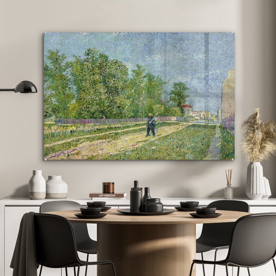 ® Glasschilderij 90x60 cm - Schilderij acrylglas - Buitenwijken van Parijs - Vincent van Gogh - Foto op glas - Muurdecoratie woonkamer - Wanddecoratie slaapkamer - Schilderijen