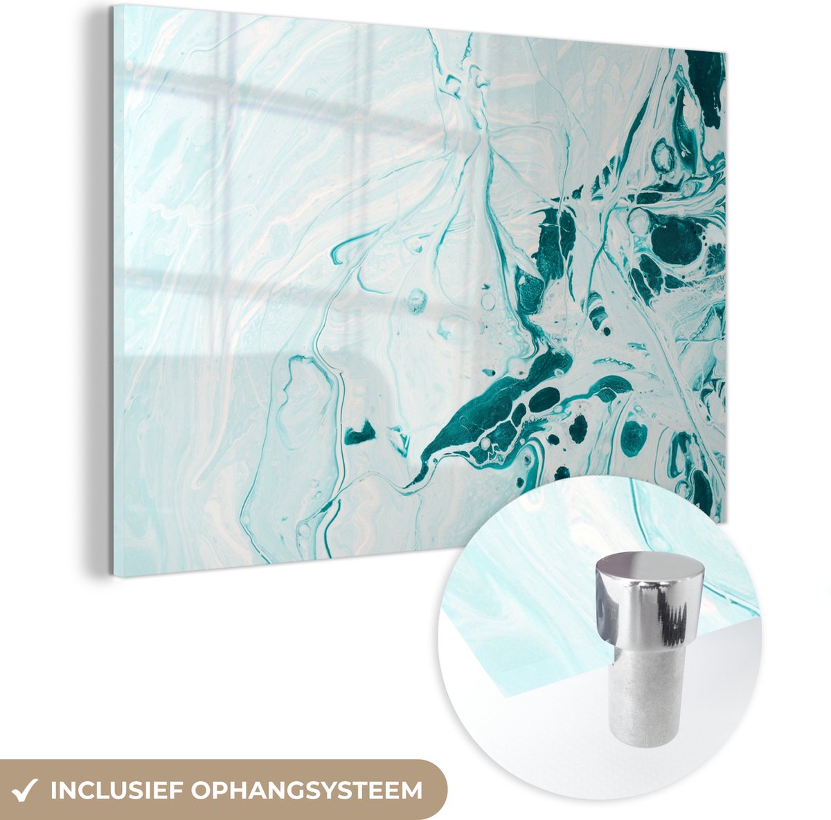 ® Glasschilderij 180x120 cm - Schilderij acrylglas - Marmer - Olieverf - Blauw - Foto op glas - Muurdecoratie woonkamer - Wanddecoratie slaapkamer - Schilderijen