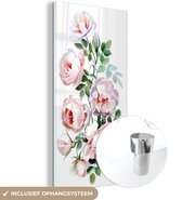 MuchoWow® Glasschilderij 60x120 cm - Schilderij acrylglas - Waterverf - Rozen - Bloemen - Foto op glas - Schilderijen