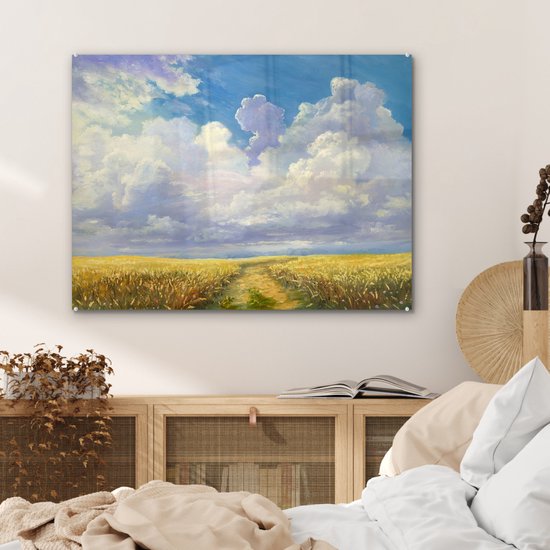 MuchoWow® Peinture sur verre 80x60 cm - Peinture sur verre acrylique - Été - Grain - Aquarelle - Photo sur verre - Peintures