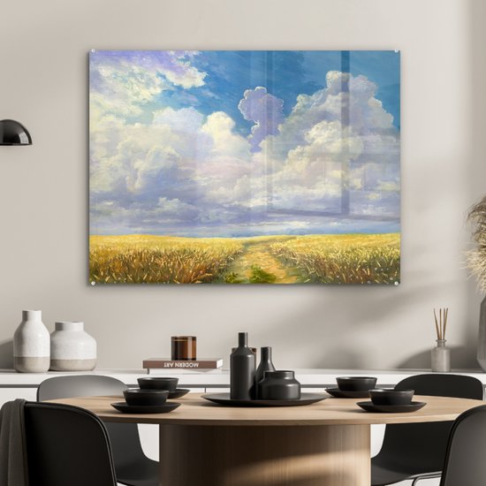 MuchoWow® Peinture sur verre 80x60 cm - Peinture sur verre acrylique - Été - Grain - Aquarelle - Photo sur verre - Peintures