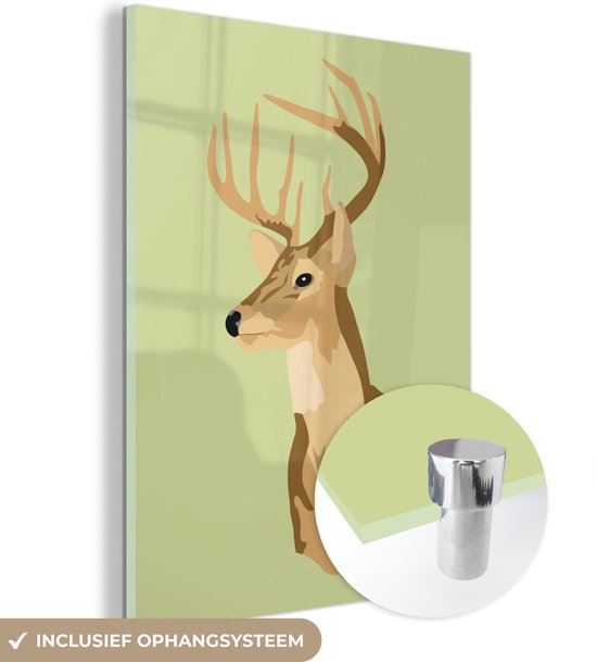 MuchoWow® Peinture sur verre 60x80 cm - Peinture acrylique sur verre - Illustration d'une tête de cerf - Photo sur verre - Peintures