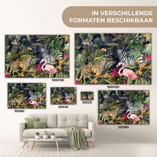 MuchoWow® Peinture sur Verre - Animaux de la Jungle - Nature - Garçons - Filles - Flamingo - Zebra - 120x80 cm - Peintures sur Verre Acrylique - Photo sur Glas