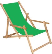 Springos - Ligbed - Strandstoel - Ligstoel - Verstelbaar - Arm Leuning - Beukenhout - Geïmpregneerd - Handgemaakt - Groen