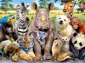 Diamond Painting Gezellige dieren groep 60x80cm. (Volledige bedekking - Vierkante steentjes) diamondpainting inclusief tools