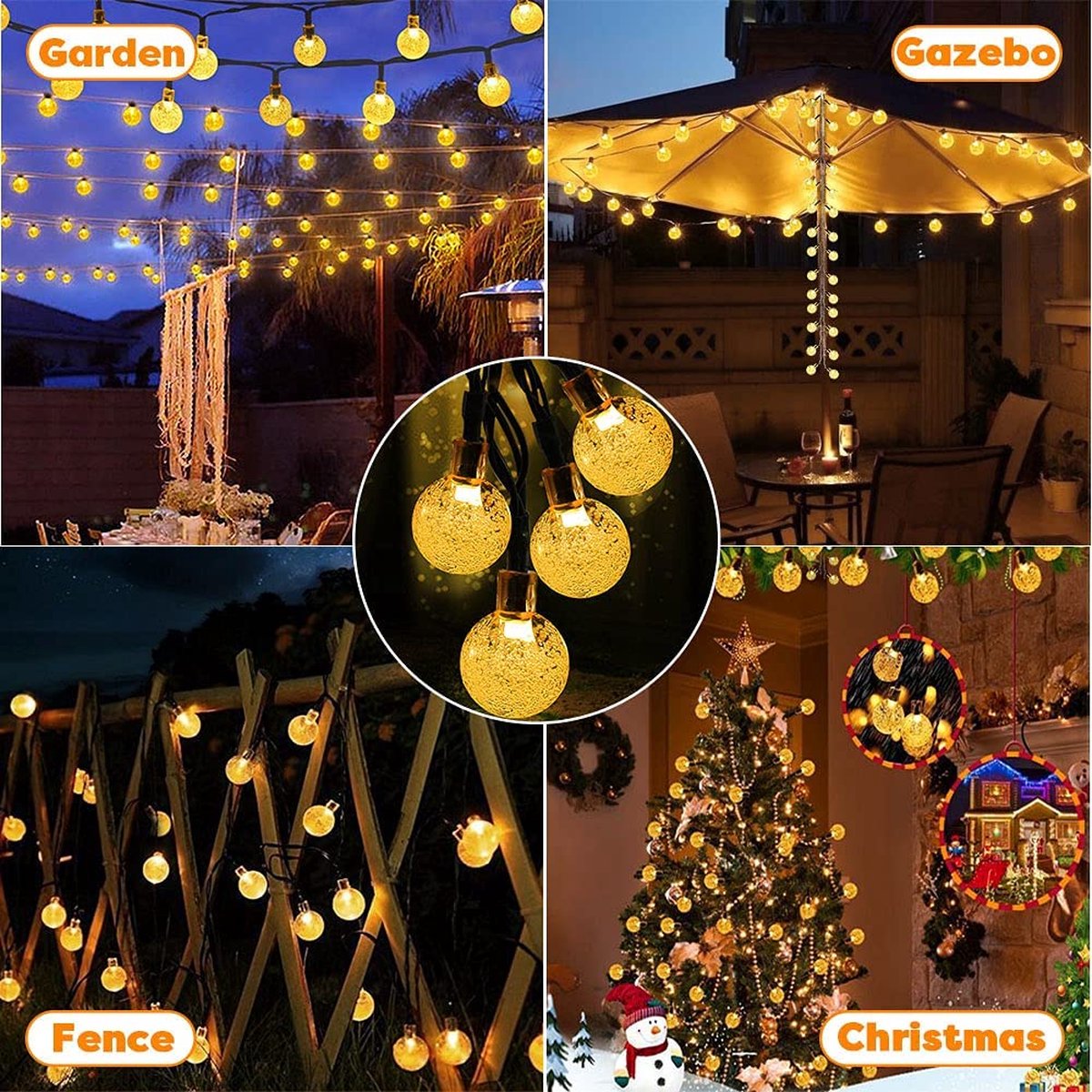 Lichtsnoer Buiten op Zonne-Energie - 50LED Solar Tuinverlichting - Warm-wit - ø2.2cm - Lampjes slinger - Kerstverlichting - Buitenverlichting - sfeerverlichting - 5+2m - Lichtslinger - IP 65 – foto 8