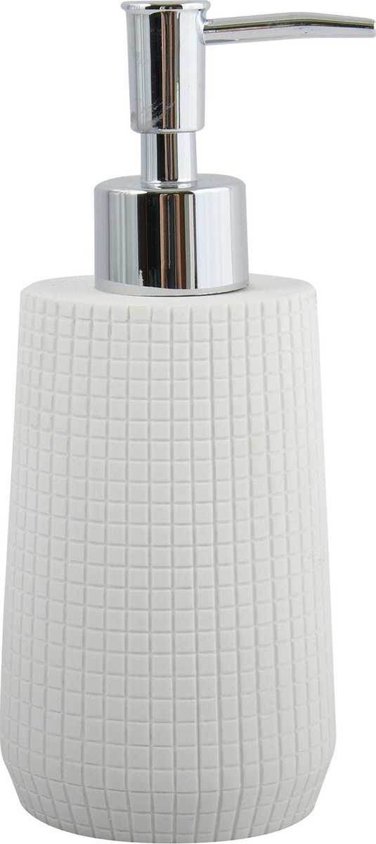 MSV Zeeppompje/dispenser - Squares - kunststeen - wit - 7 x 18 cm - 275 ml