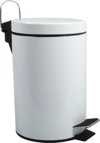 MSV Prullenbak/pedaalemmer - metaal - wit - 3 liter - 17 x 25 cm - Badkamer/toilet