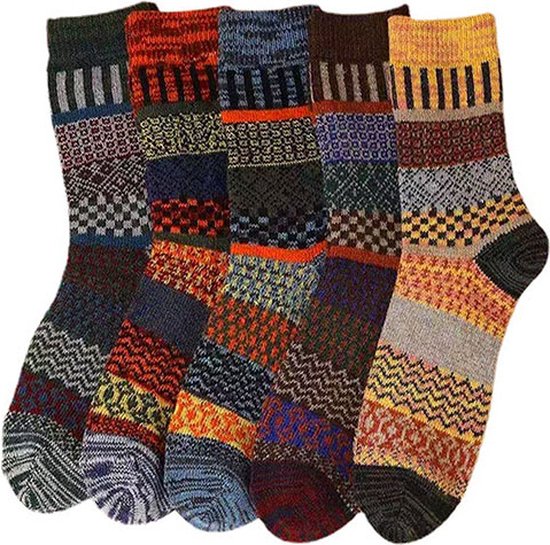 Chaussettes laine - Chaussettes hiver - Chaussettes norvégiennes - Colorées - 5 paires - Taille unique