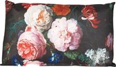 Anna's collection buitenkussen bloem - Zwart/roze - 30 x 50 cm - Water en UV bestendig