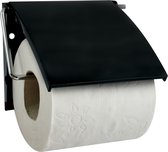 MSV Toiletrolhouder wand/muur - metaal met afdekklepje - zwart