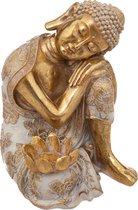 Atmosphera Boeddha beeldje - zittend - binnen/buiten - polyresin - goud/wit - 23 cm