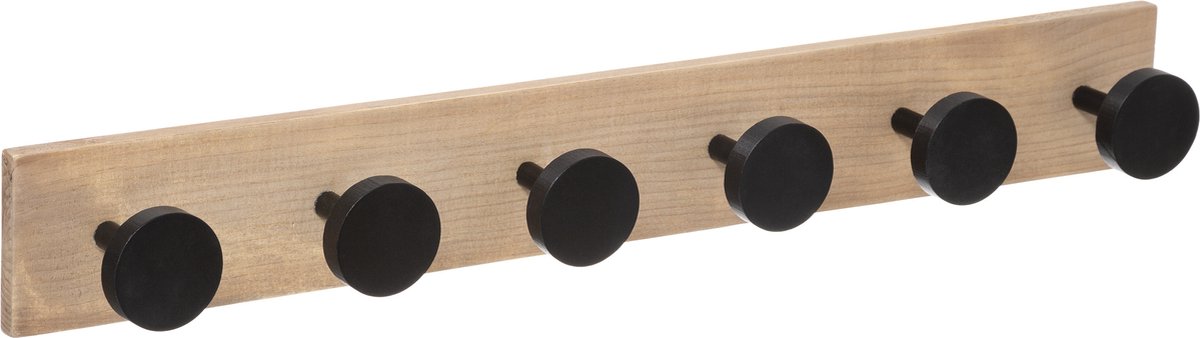 5Five® 5Five - Wandkapstok - 6 Haken - Hout - Zwart - 58 x 7 x 8 cm Lichtbruin