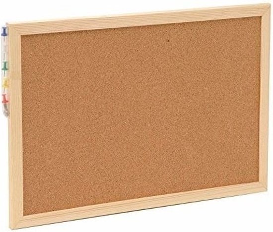 Tableau d'affichage avec 25 punaises colorées - 30 x 45 cm - liège