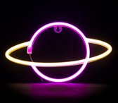 Wandlamp - Neon Verlichting Planeet Wit en roze - Neon Lamp - Neon Wandlamp - Ophangen mogelijk - Sfeerverlichting - Neon LED Lamp - Verlichting