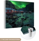 MuchoWow® Glasschilderij 80x60 cm - Schilderij acrylglas - Noorderlicht - Noorwegen - Nacht - Foto op glas - Schilderijen