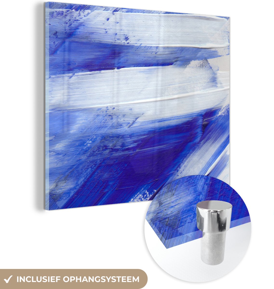 MuchoWow® Glasschilderij 20x20 cm - Schilderij acrylglas - Verf - Design - Blauw - Foto op glas - Schilderijen