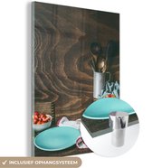 MuchoWow® Peinture sur verre 90x120 cm - Peinture sur verre acrylique - Rustique - Fruits - Ustensiles de cuisine - Fraise - Photo sur verre - Peintures