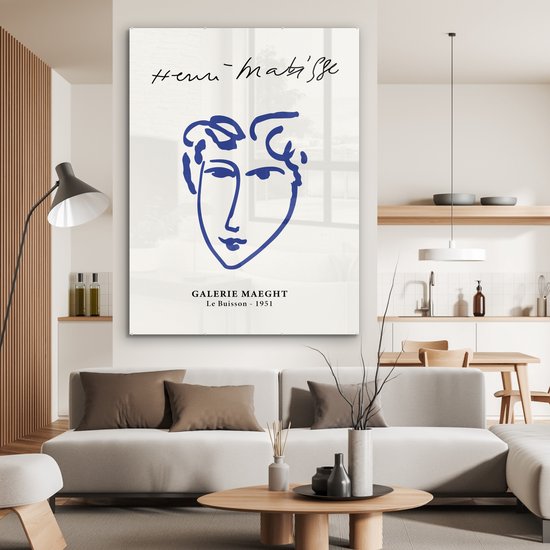 MuchoWow® Peinture sur verre 120x160 cm - Peinture sur verre acrylique - Henri Matisse - Maîtres anciens - Portrait - Blauw - Photo sur verre - Peintures