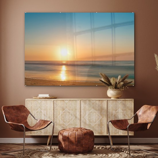 MuchoWow® Tableau sur verre 180x120 cm - Tableau sur verre acrylique - Mer - Couleurs - Soleil - Photo sur verre - Décoration murale salon - Décoration murale chambre - Peintures